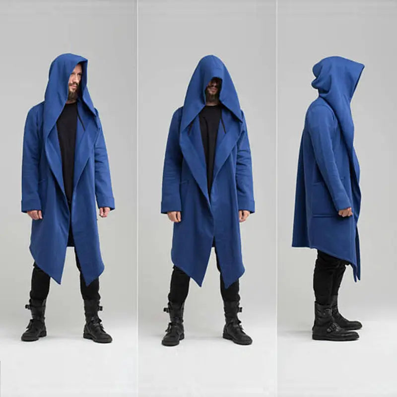 Men Hooded Long Blue Coat Winter Outerwear