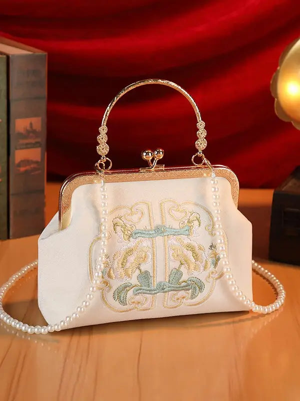 Creamy White Embroidered Handbag for Weddings & Hanfu Lovers