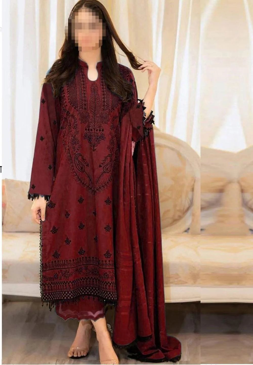 3 Pcs Women's Unstitched Embroidered Suit