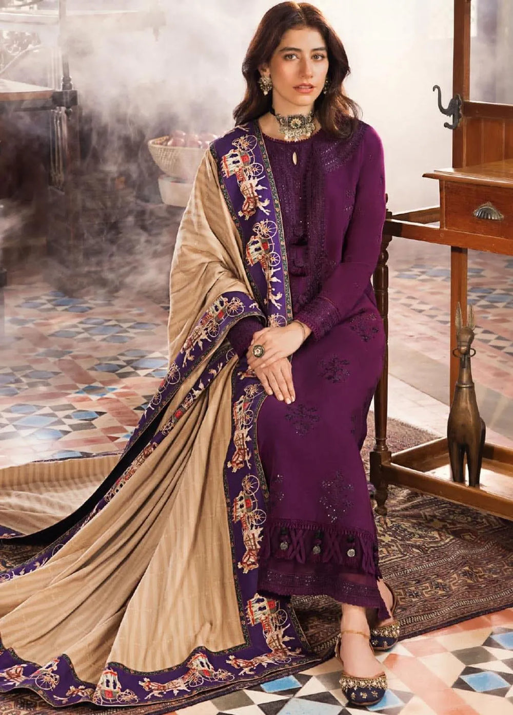 Purple Embroidered 3-Piece Lawn Suit for Women with Dupatta