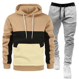 Men Color Block Hoodie & Joggers Set Autumn