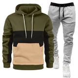 Men Color Block Hoodie & Joggers Set Autumn