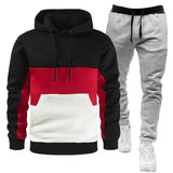 Men Color Block Hoodie & Joggers Set Autumn