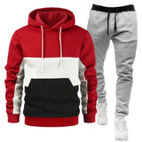 Men Color Block Hoodie & Joggers Set Autumn