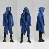 Men Hooded Long Blue Coat Winter Outerwear