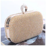Gold Rhinestone Clutch Bag with Ring Handle
