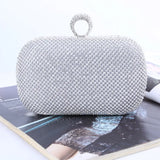 Gold Rhinestone Clutch Bag with Ring Handle