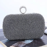 Gold Rhinestone Clutch Bag with Ring Handle