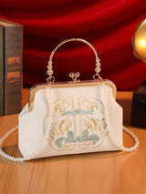 Creamy White Embroidered Handbag for Weddings & Hanfu Lovers