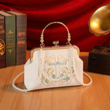 Creamy White Embroidered Handbag for Weddings & Hanfu Lovers