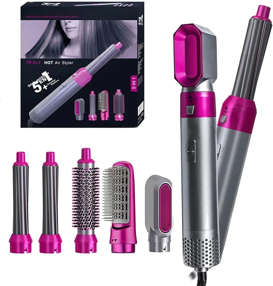 5-in-1 Hair Curler & Straightener Pink Silver