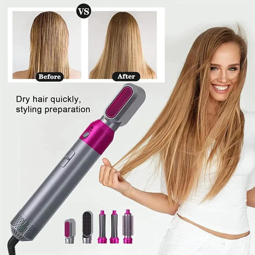 5-in-1 Hair Curler & Straightener Pink Silver
