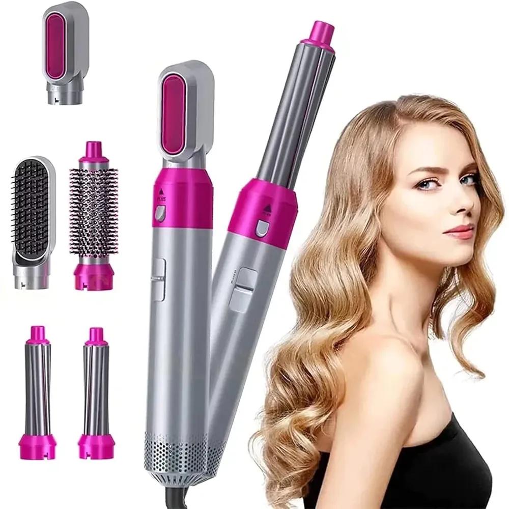 5-in-1 Hair Curler & Straightener Pink Silver
