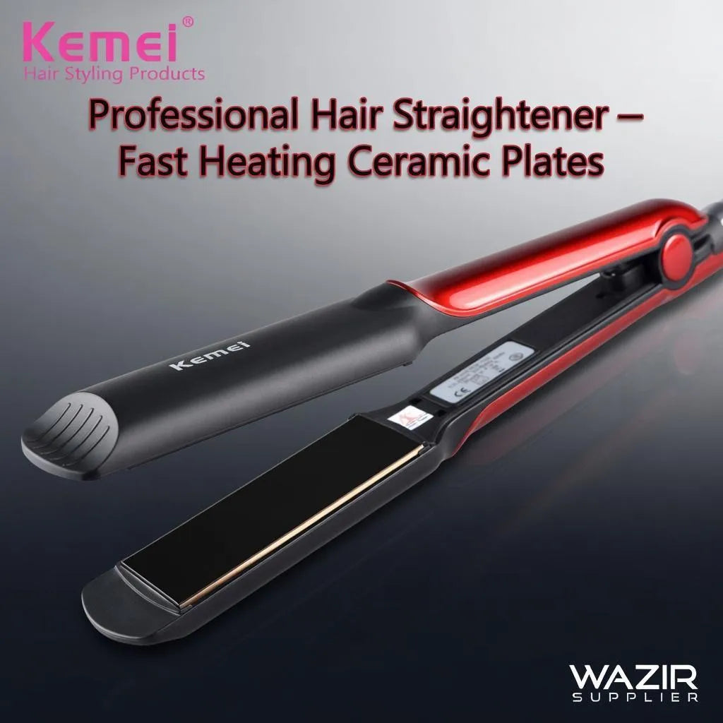 Kemei Ceramic Hair Straightener Red Black Professional