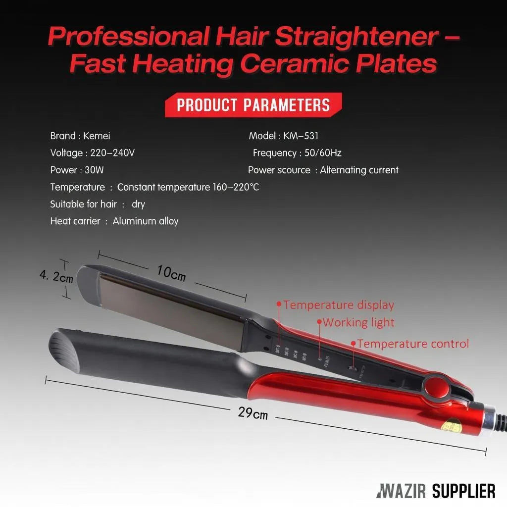 Kemei Ceramic Hair Straightener Red Black Professional