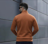 Men's Brown Fleece Jacket Ban Collar