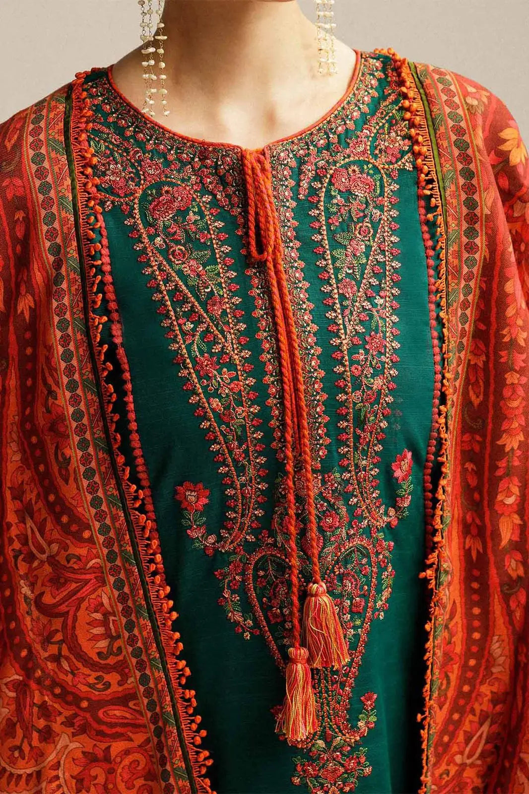 HUSSAIN REHAR 3 Pcs Unstitched Embroidered Suit