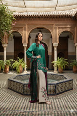 Stunning Printed Silk Suit - 3 Pcs Set in Green