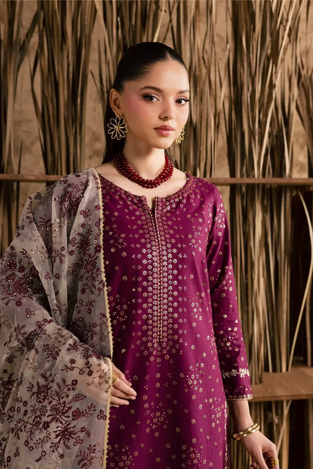 Stunning Embroidered Cotton Suit - 3 Pcs Set