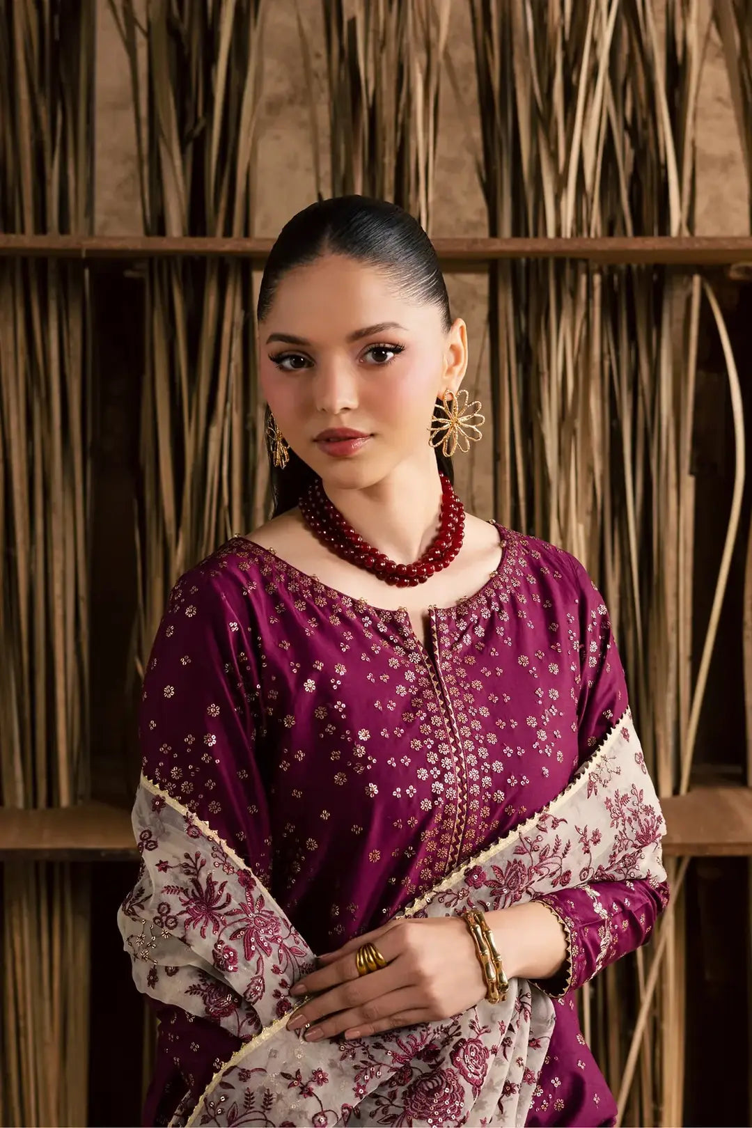 Stunning Embroidered Cotton Suit - 3 Pcs Set