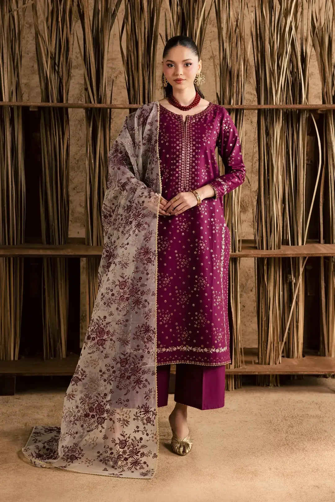 Stunning Embroidered Cotton Suit - 3 Pcs Set