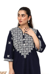 Stunning Women's Stitched Embroidered Linen Suit - 3 Pcs Set in Blue