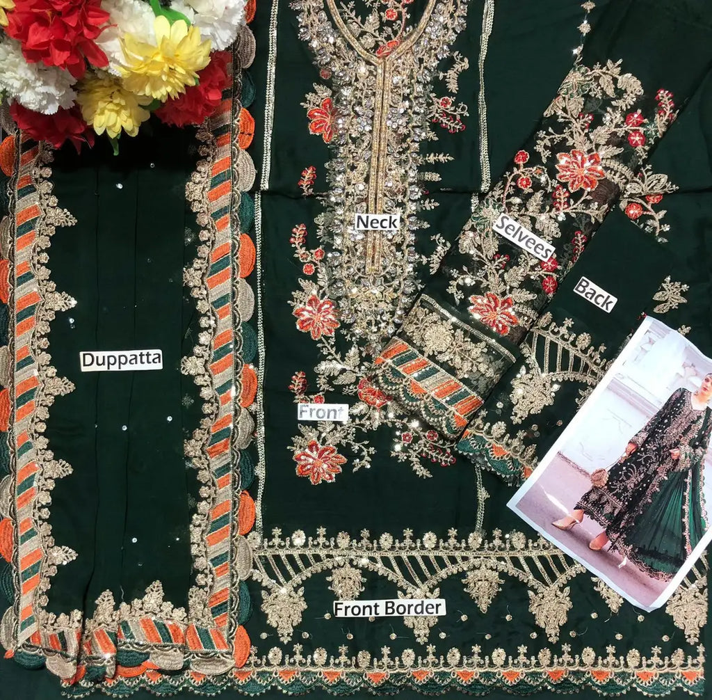 Designer Chiffon Embroidered Suit 3 Piece | Hand Embellished Sequins Work Wedding & Party Wear with Satin Silk Trouser
