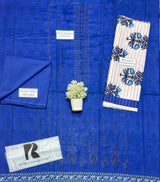 Royal Blue Embroidered Khaddar Suit for Women Winter Wear