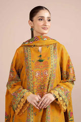Golden Floral Printed 3-Piece Karandi Suit for Women unstitched