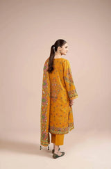 Golden Floral Printed 3-Piece Karandi Suit for Women unstitched