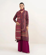 Women Unstitched Linen Suit Purple Winter Office Wear 3Pcs