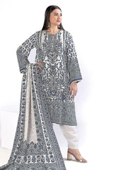 3-Piece Printed Khaddar Suit Blue White for Women unstitched