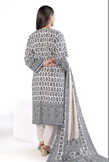 3-Piece Printed Khaddar Suit Blue White for Women unstitched