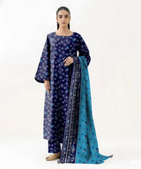 Blue Floral Printed 3-Piece Khaddar Suit for Women stitched
