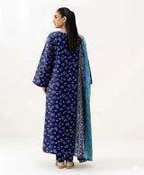 Blue Floral Printed 3-Piece Khaddar Suit for Women stitched