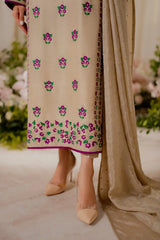 3 Pcs Women's Stitched Linen Embroidered Suit
