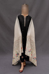 3 Piece Black Embroidered Dhanak Suit with Printed Dupatta