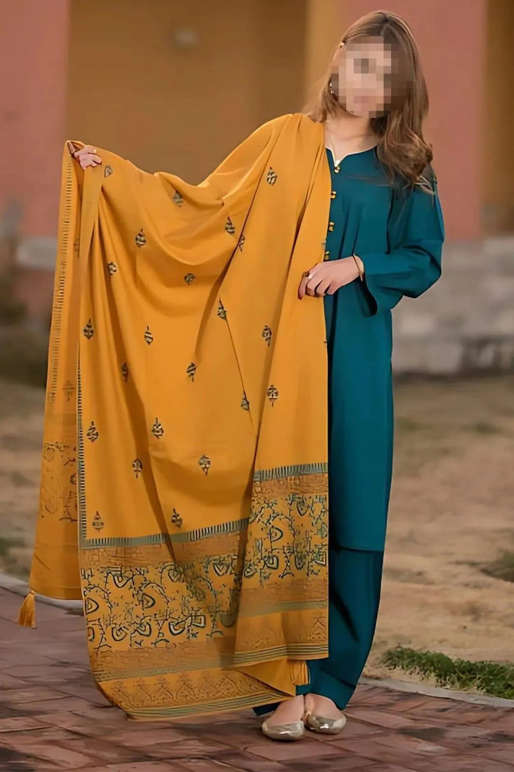 Blue Dhanak 3-Piece Unstitched Suit with Pashmina Dupatta