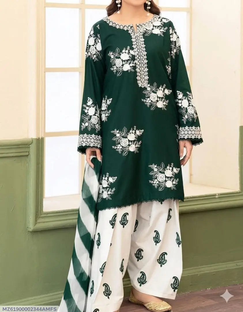 3 Pcs Women's Unstitched Embroidered Suit