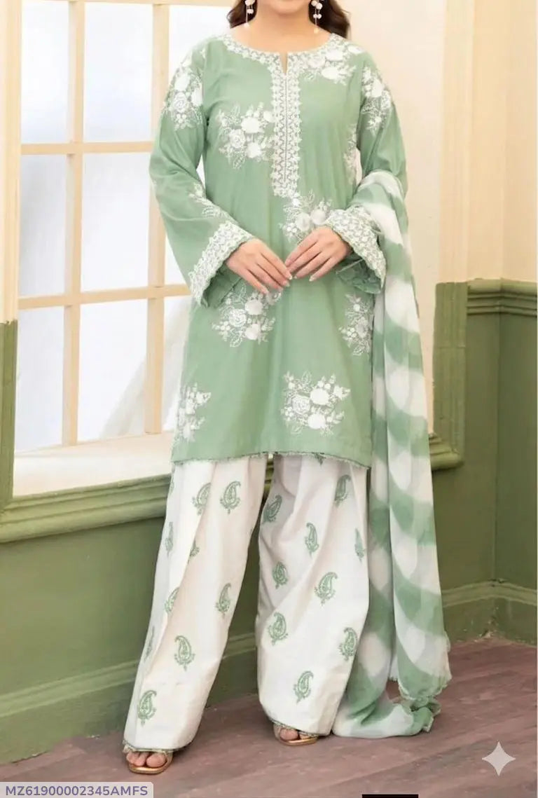 3 Pcs Women's Unstitched Embroidered Suit