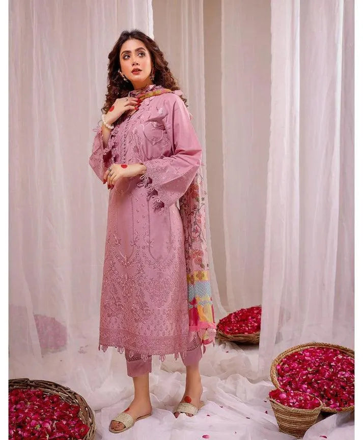 Pink Embroidered Lawn 3Pcs Set for Women unstitched