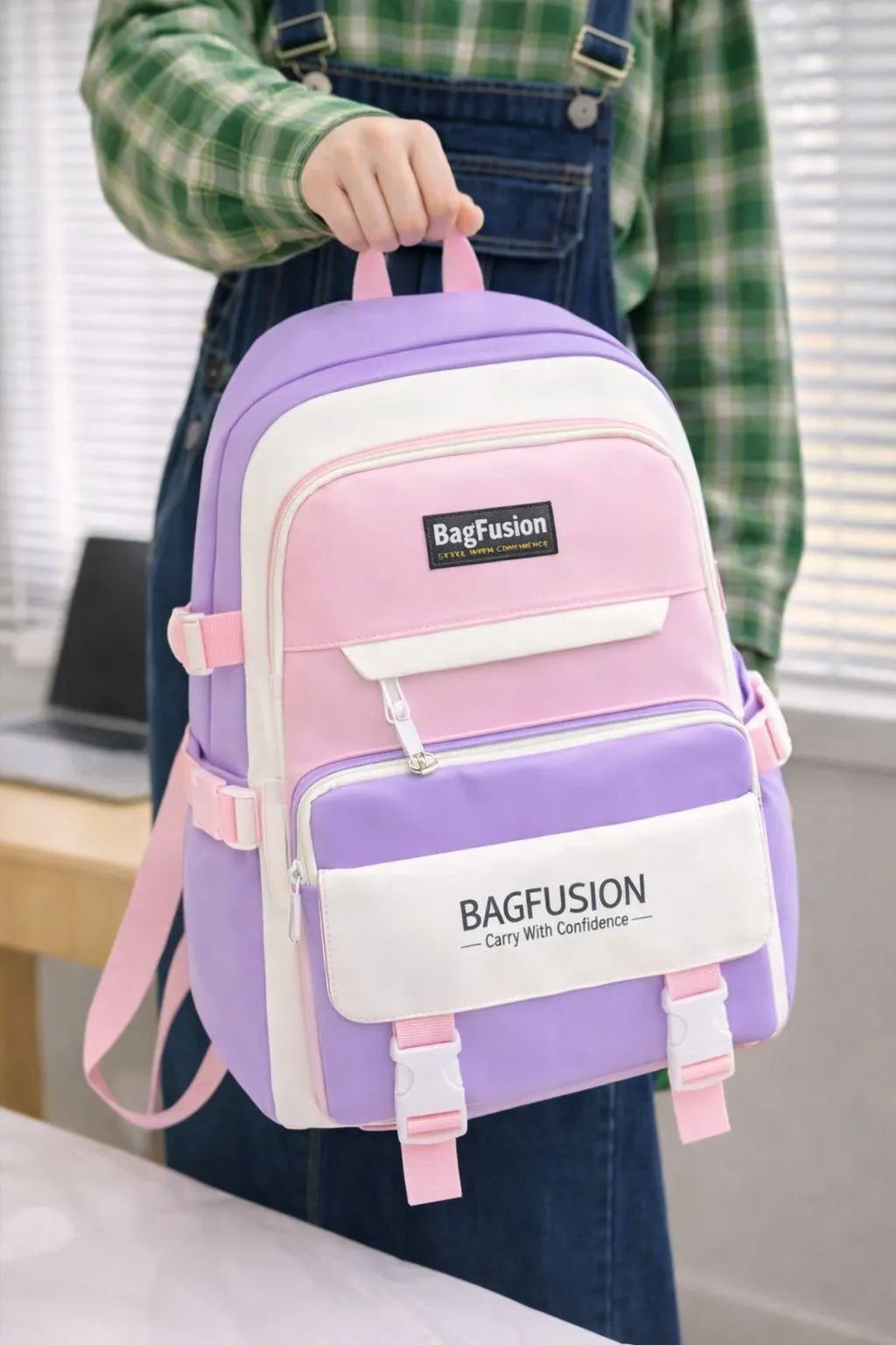 Purple Pink Multicolor Casual Backpack for College Girls