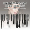 10-Piece Hair Comb Set Black ABS Plastic