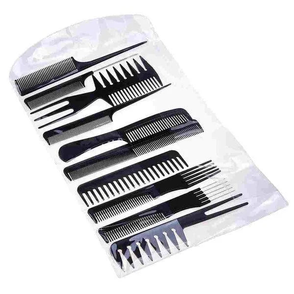 10-Piece Hair Comb Set Black ABS Plastic