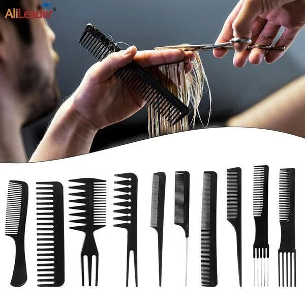 10-Piece Hair Comb Set Black ABS Plastic