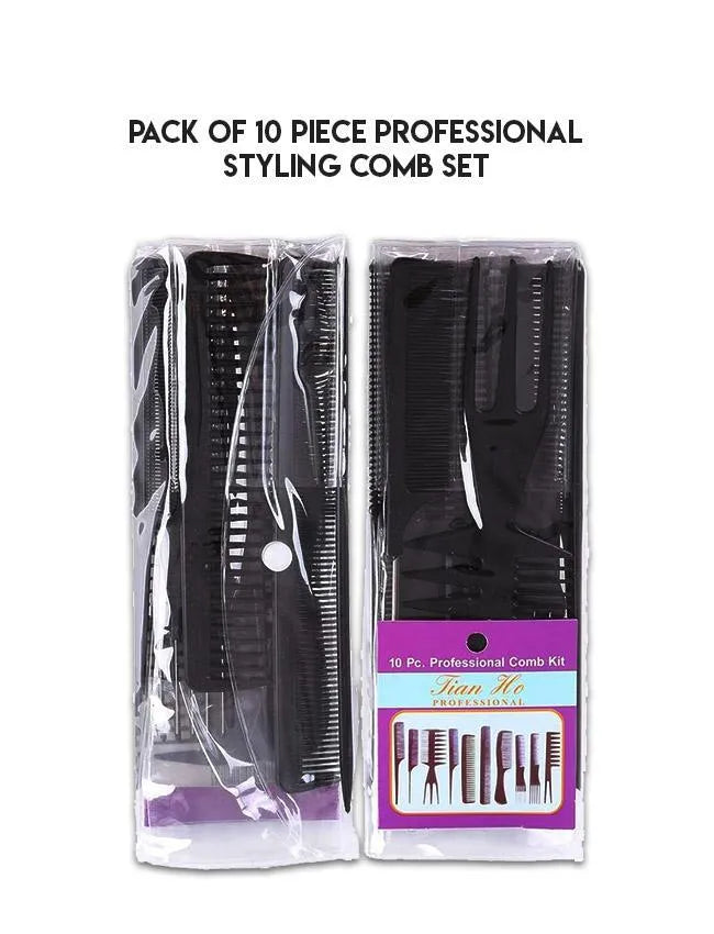 10-Piece Hair Comb Set Black ABS Plastic