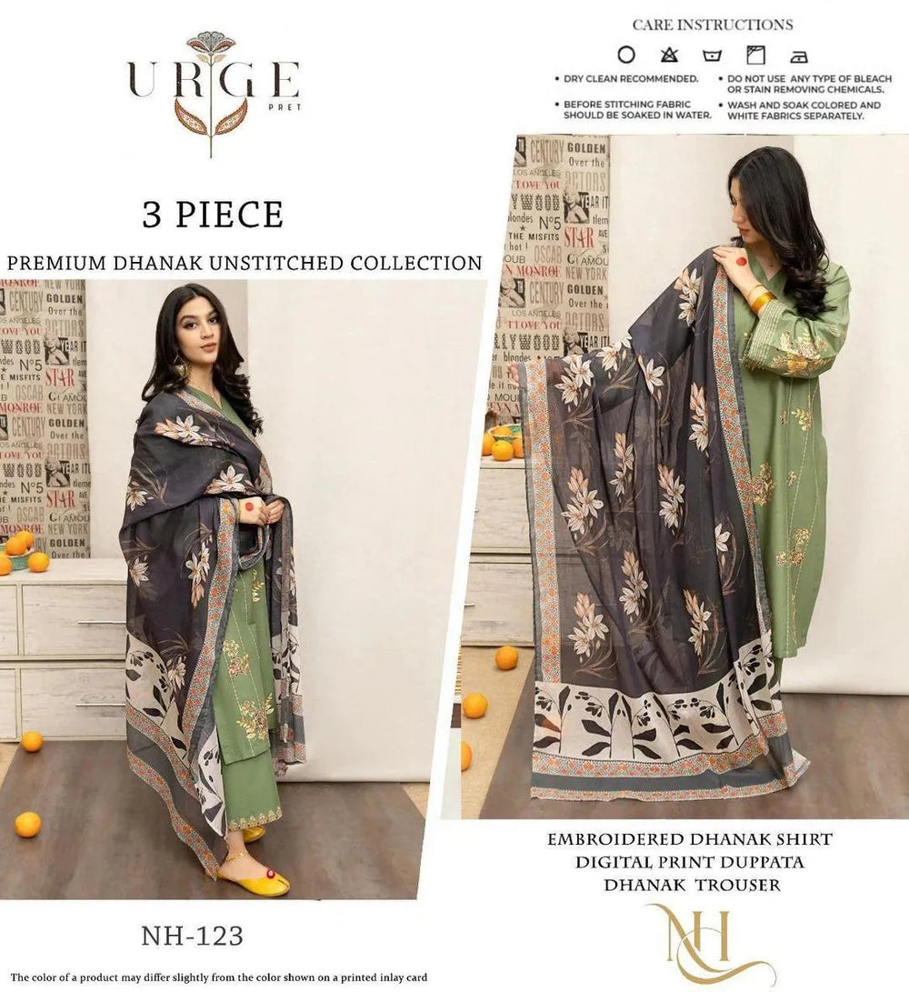 Premium Dhanak 3 Piece Unstitched Suit Navy Green