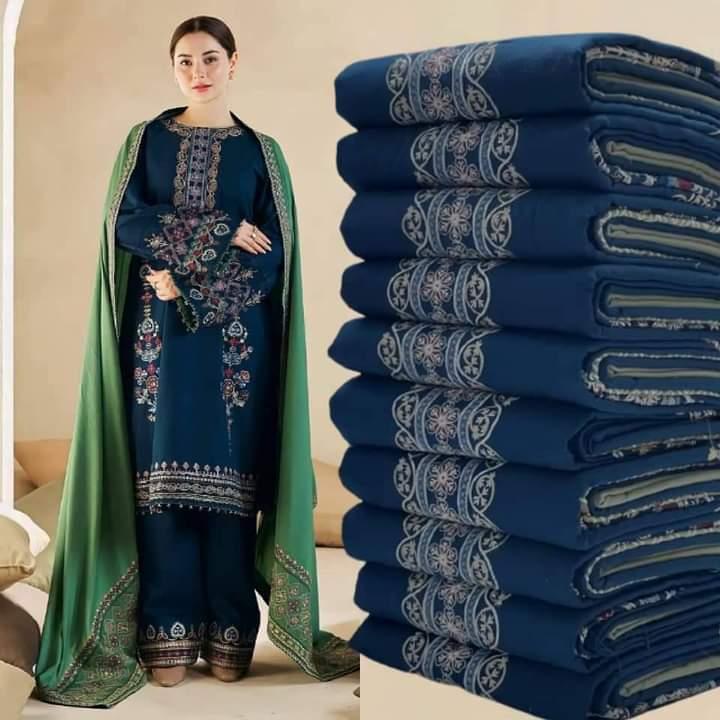 Premium Dhanak Embroidered 3-Piece Suit for women