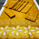 Golden Dhanak Chikankari Suit Set for womem unstitched