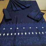 3-Piece Dhanak Suit Blue Chikankari Embroidery unstitched